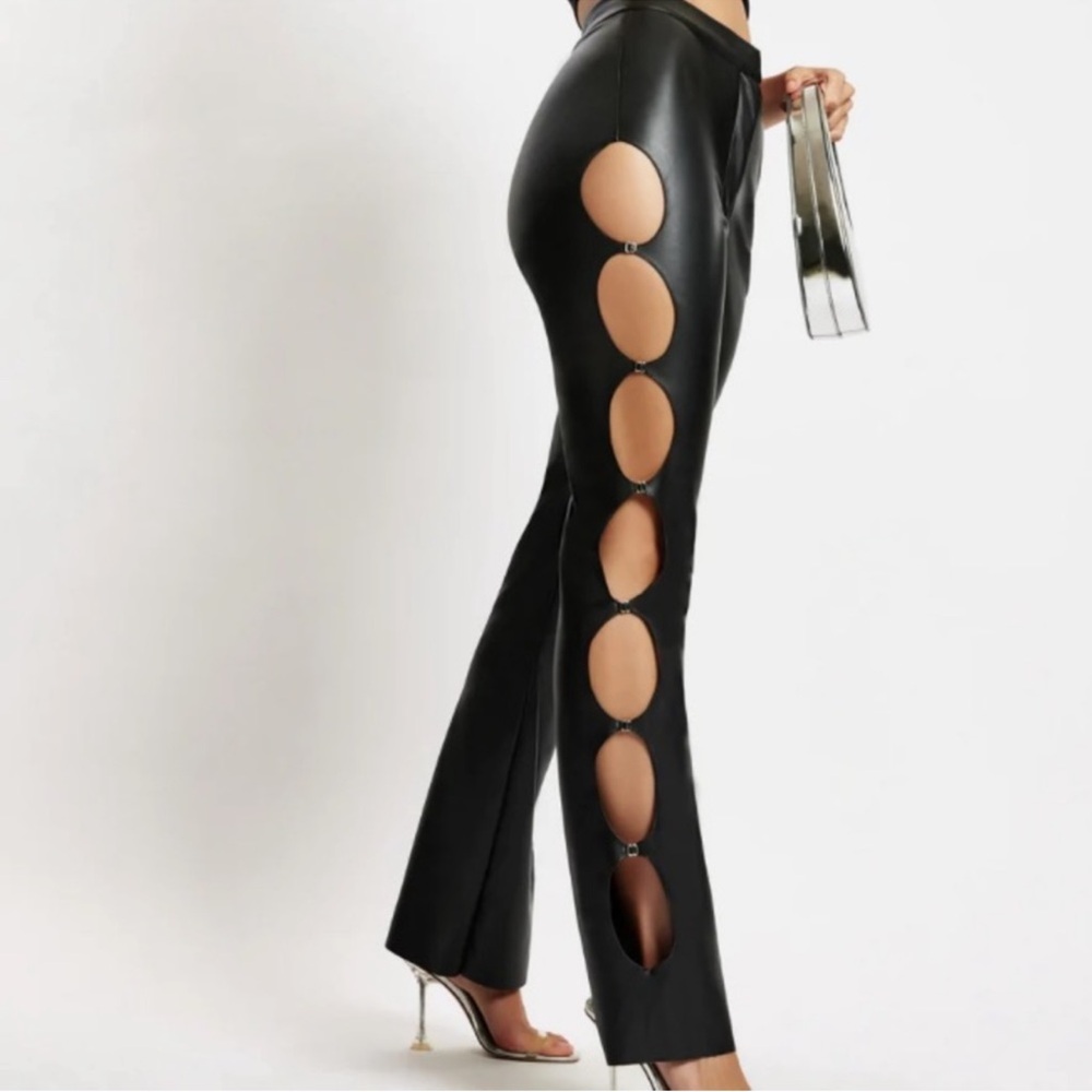 Meshki Black Alexa Side-Cut Out Faux Leather Pants NWT